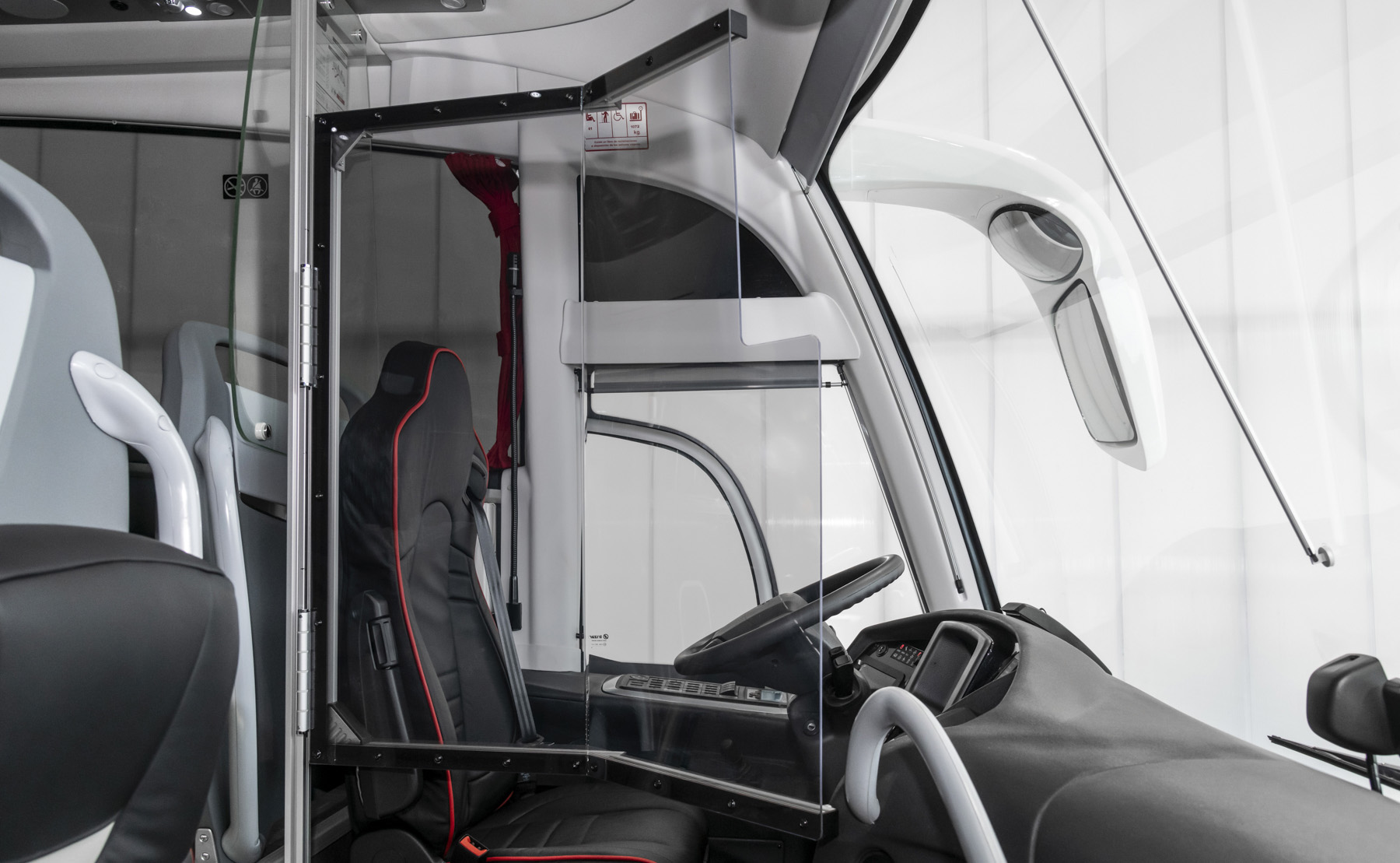 Driver’s compartment partition panel, passenger seat protection panels and air purifier for minimising the risk of Covid-19 infection
