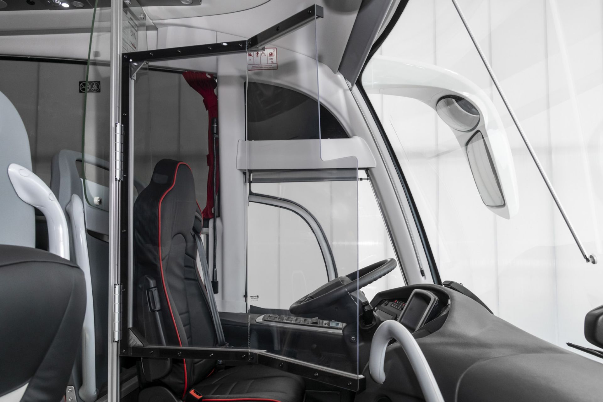 Driver’s compartment partition panel, passenger seat protection panels and air purifier for minimising the risk of Covid-19 infection